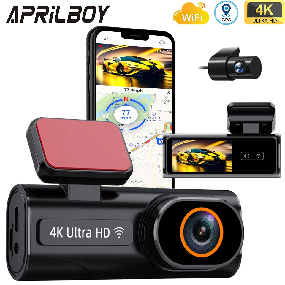 Ultra HD 4K Car Front Dash Cam Mini WIFI DVR Black Box Room with 24H Parking Monitor Night Vision,Gps/Rear View Camera Optional