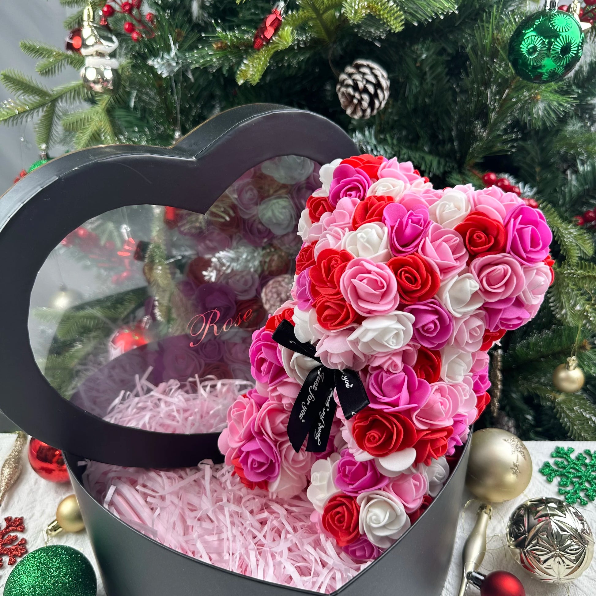 Teddy Rose Flower Bear with Box Romantic Valentines Day Gift