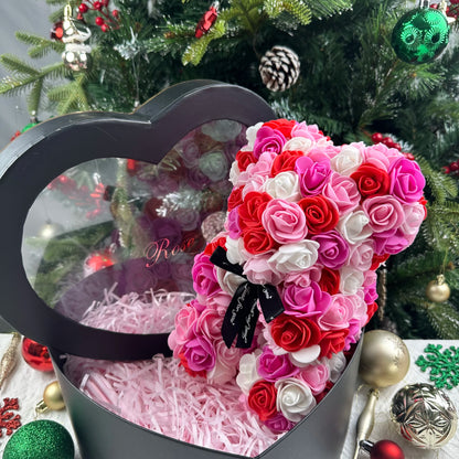 Teddy Rose Flower Bear with Box Romantic Valentines Day Gift