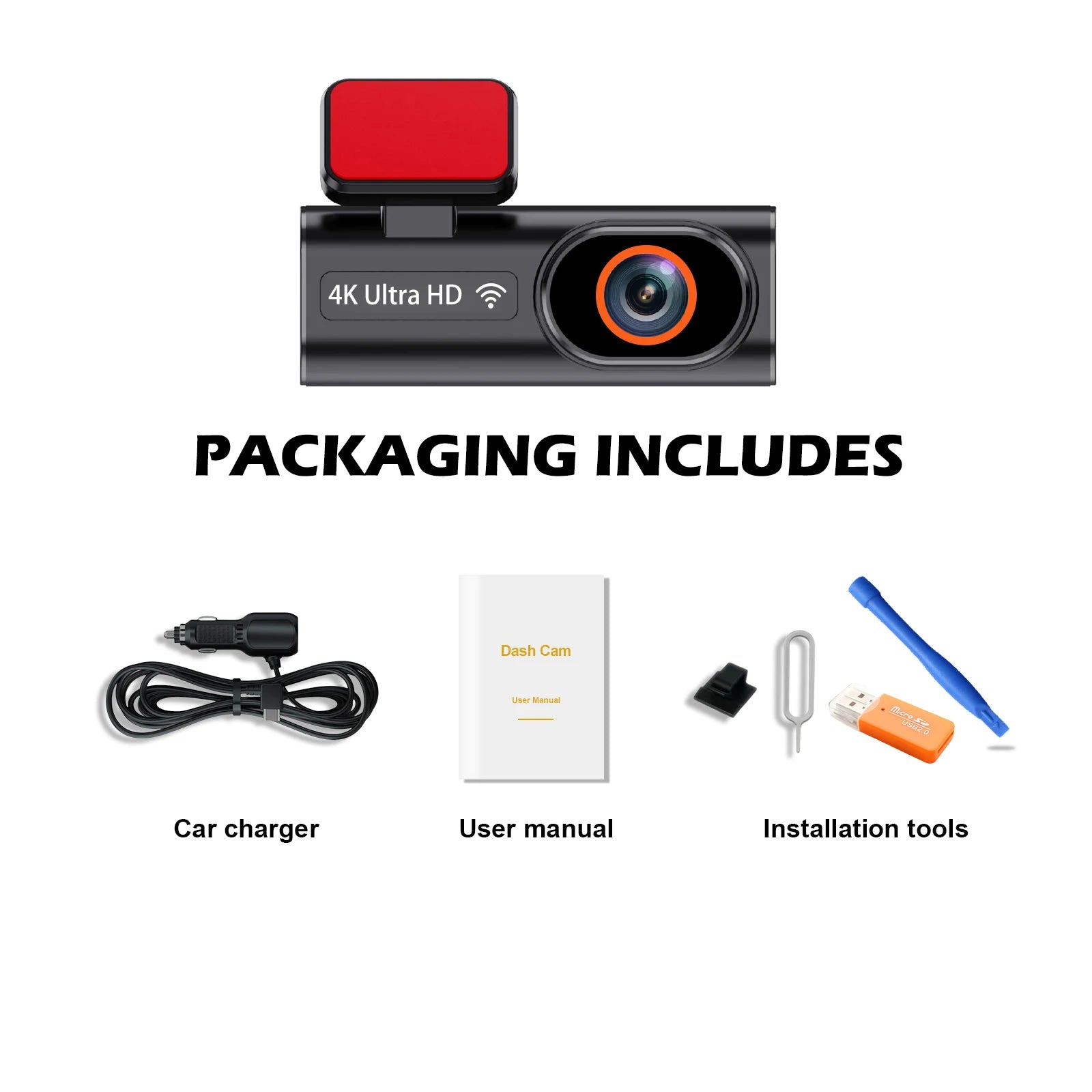 Ultra HD 4K Car Front Dash Cam Mini WIFI DVR Black Box Room with 24H Parking Monitor Night Vision,Gps/Rear View Camera Optional