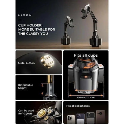 ​​Upgraded Cup Phone Holder​​ – 360° Adjustable Fits All 4-7" Phones in Cars Golf Carts & Cradles Universal Car Mount.Car Holder