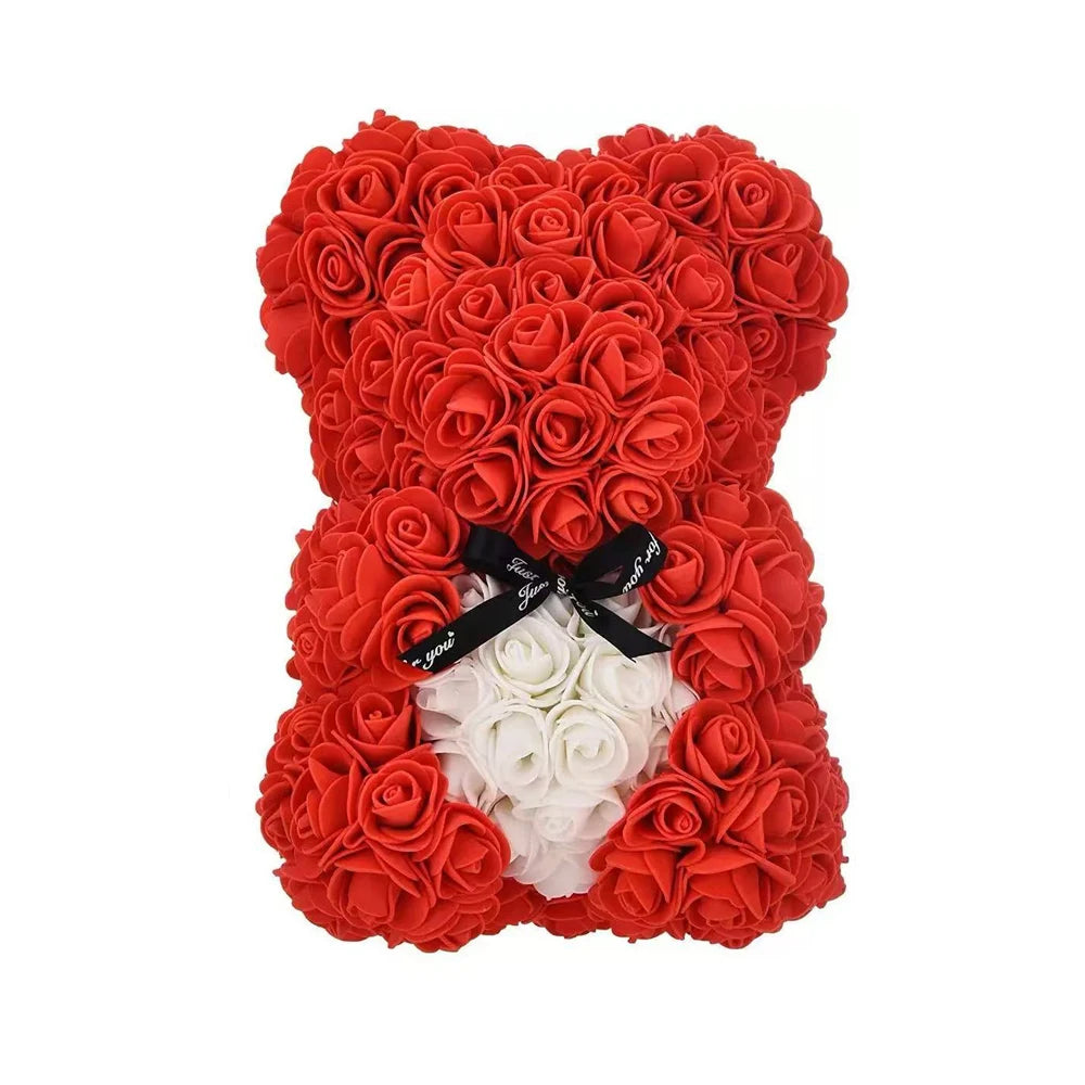 25Cm Artificial Teddy Rose Flower Bear with Box Romantic Valentines Day Gift Girlfriend Women Anniversary Wedding Party Supplies